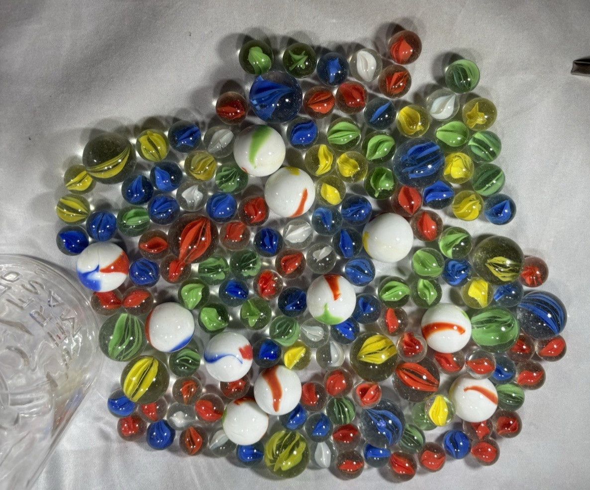 2Lbs 8Oz Of Shooter Marbles And Others In Ball Jar with zinc lid