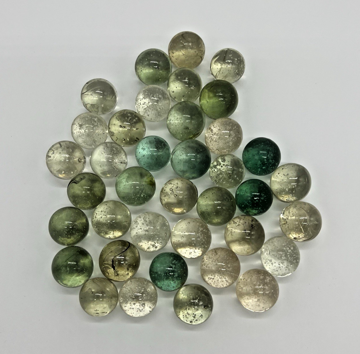 Vintage Glass Marbles Clear Green Blue Hand Blown 1LB Lot Mixed Bubbles