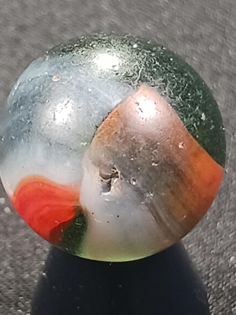 Peltier .57″ Red White Blue Transparent Green Good Cond. Serious Marble A295