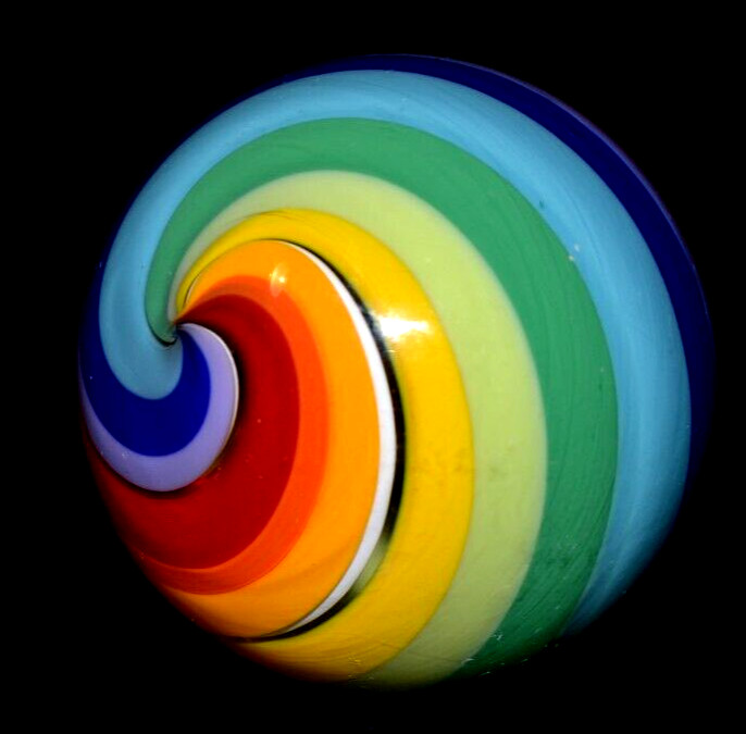 BRIAN TOSELAND GLASS MARBLE/1.879″-STUNNER BEACHBALL PEEK-A-BOO-GORGEOUS &BRIGHT