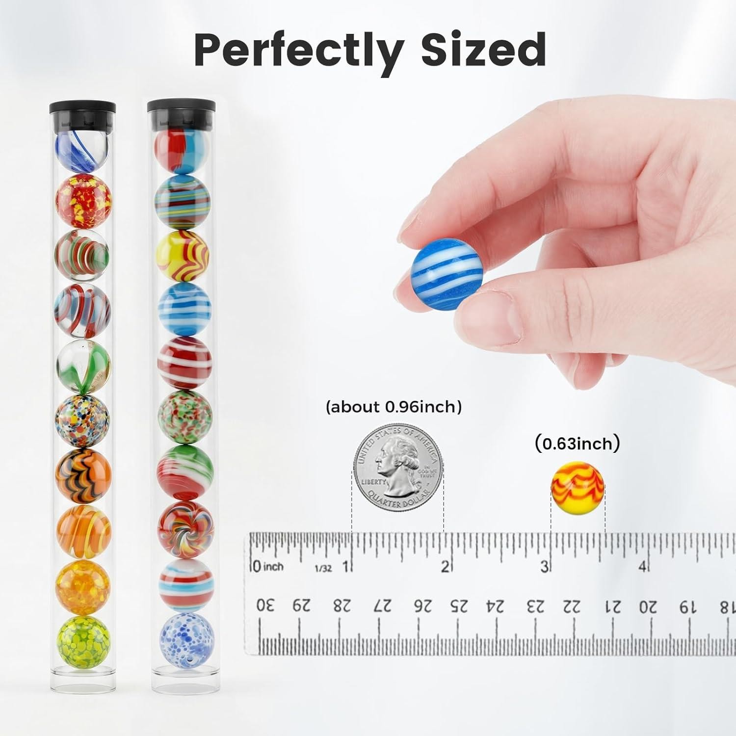 FUTUREPLUSX 20PCS Glass Marbles for Kids, 0.63 Inch Small Colorful Marbles Run A