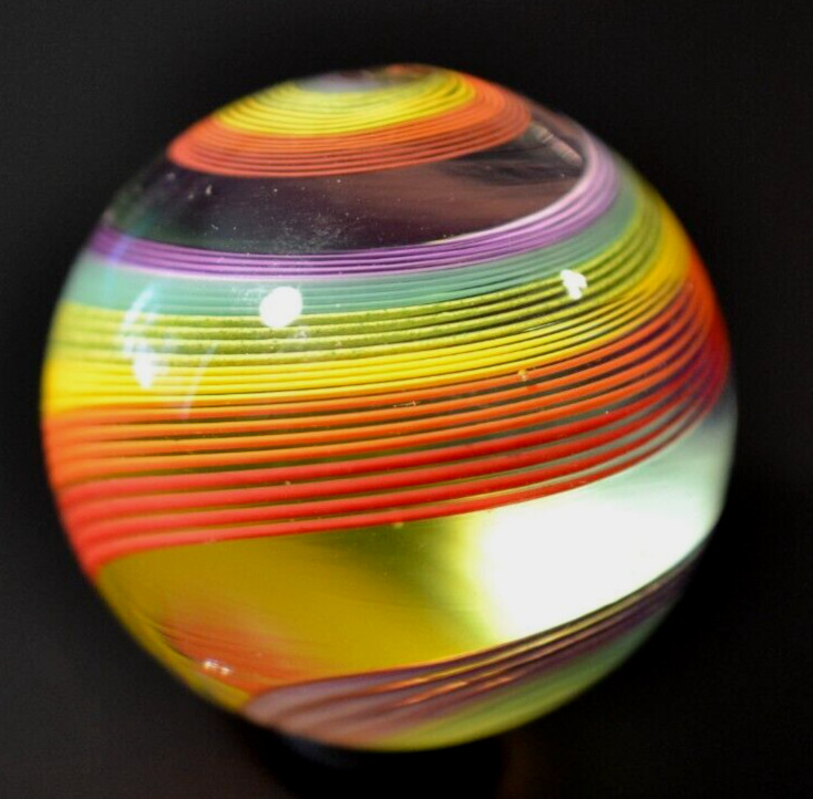 JOHN GIBBONS GLASS MARBLE/1.828″-SIMPLY A RAINBOW SET-BRICK,ORANGE,GREEN LUTZ,YL