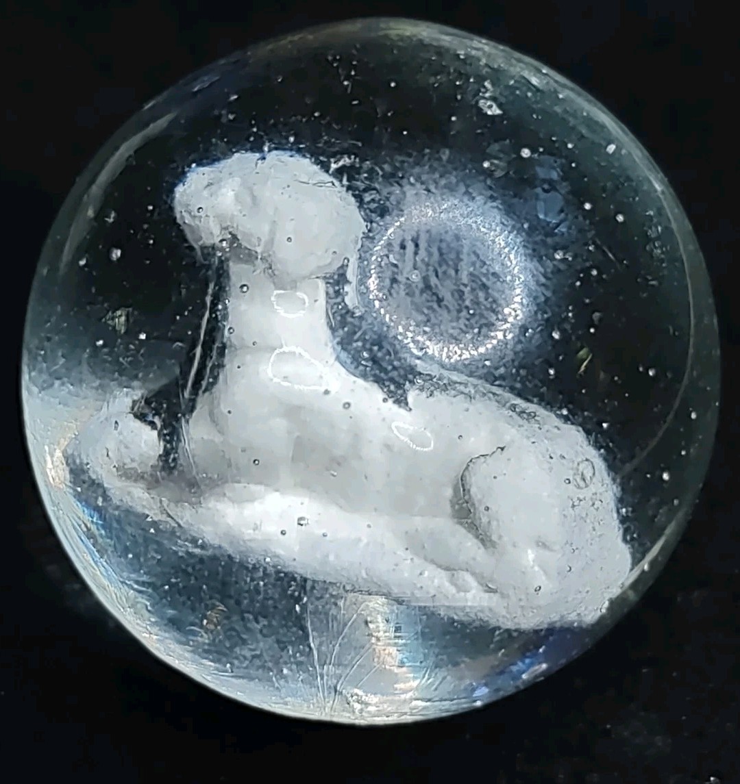 1.23″ SULPHIDE Dog Glass Toy Single Pontil Antique Handmade GERMAN Marble M-