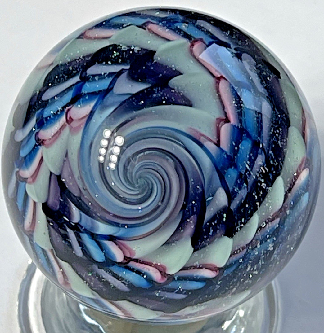 2016 EDDIE SEESE MARBLE SIGNED AMAZING HANDMADE GLASS ART 1.83″ WHIRLPOOL SPIRAL