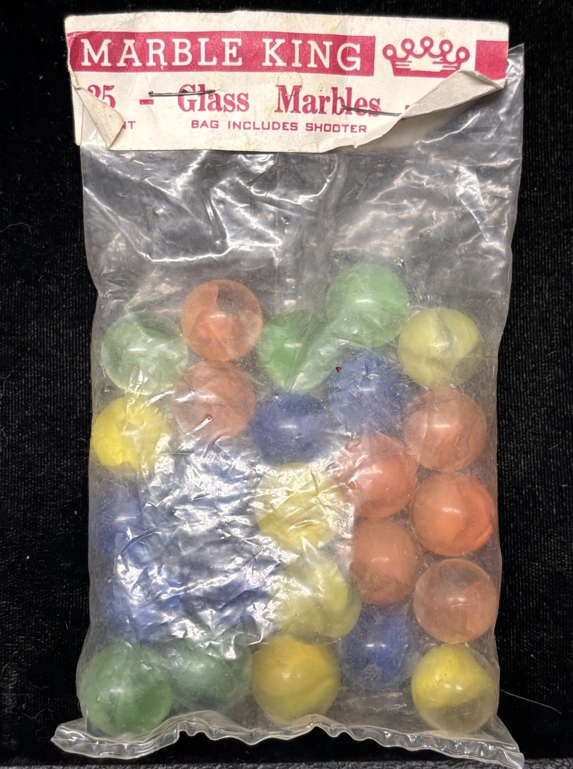 Vintage 1960s New Marble King Glass Marbles 25 Count w/ Original Package Shooter