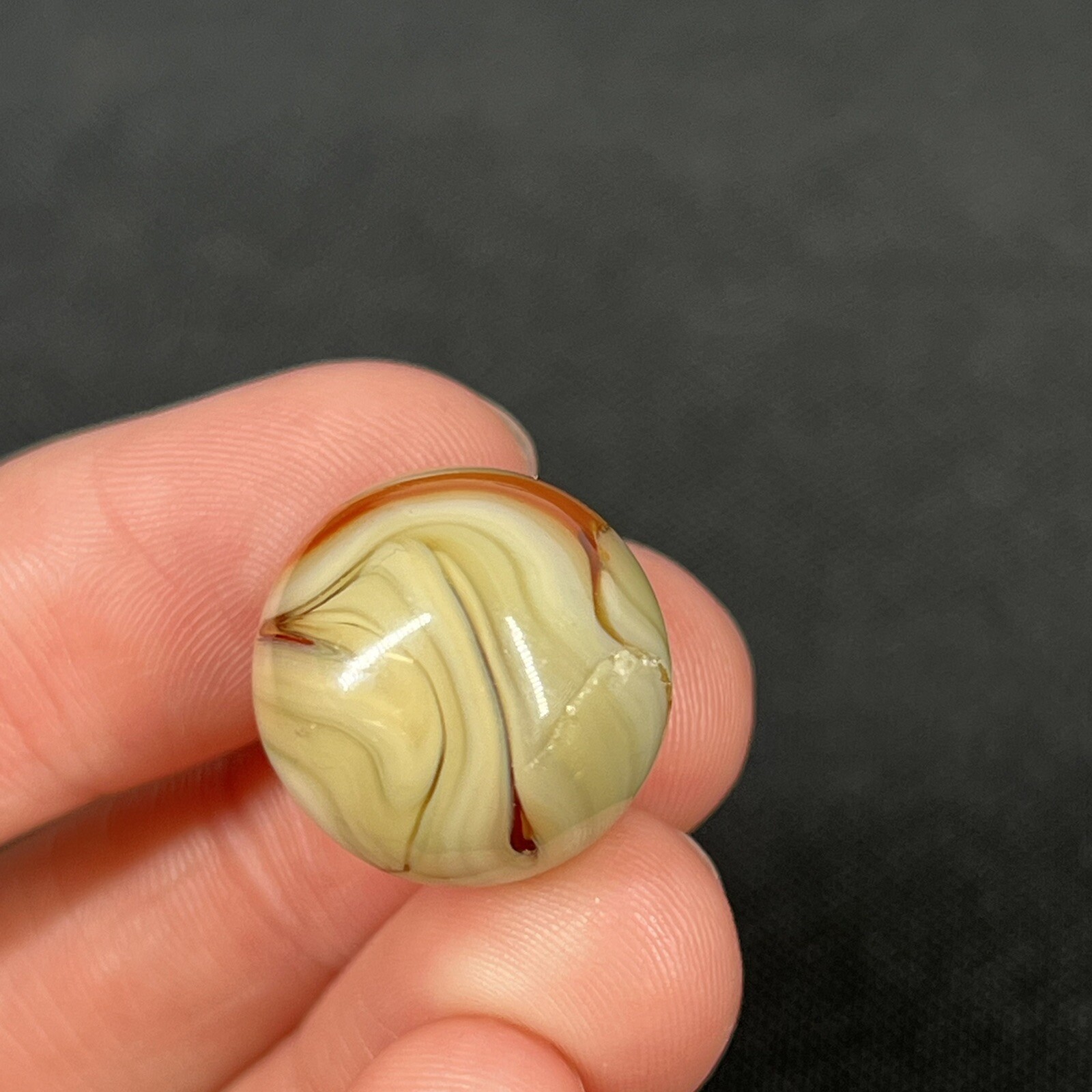 Vintage Agate Christensen Peltier Art Glass Swirl Marble .6” Swampy Orange