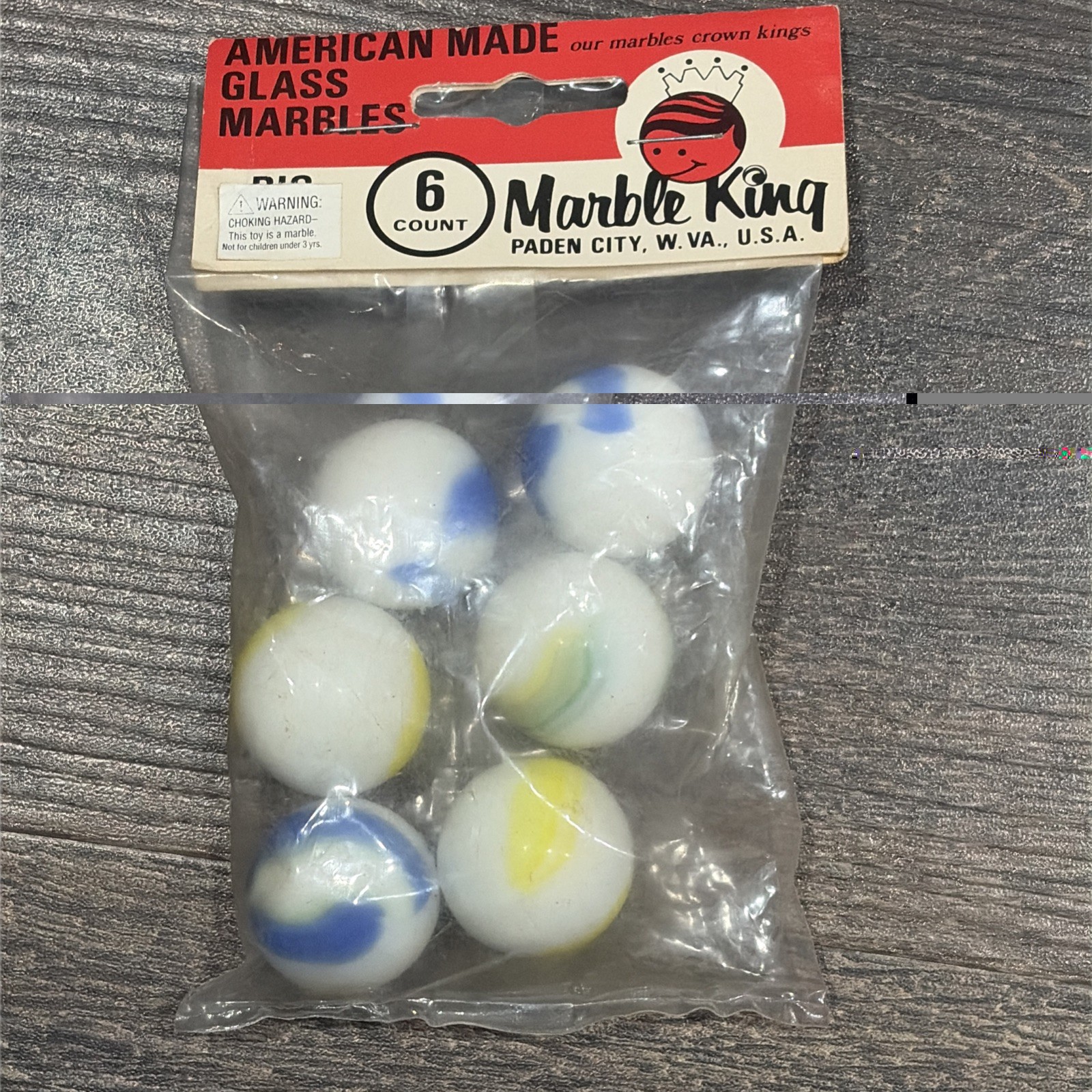 VTG New Old Stock Marble King Big Boy 6 Marbles In Original Pack 7/8” Toy