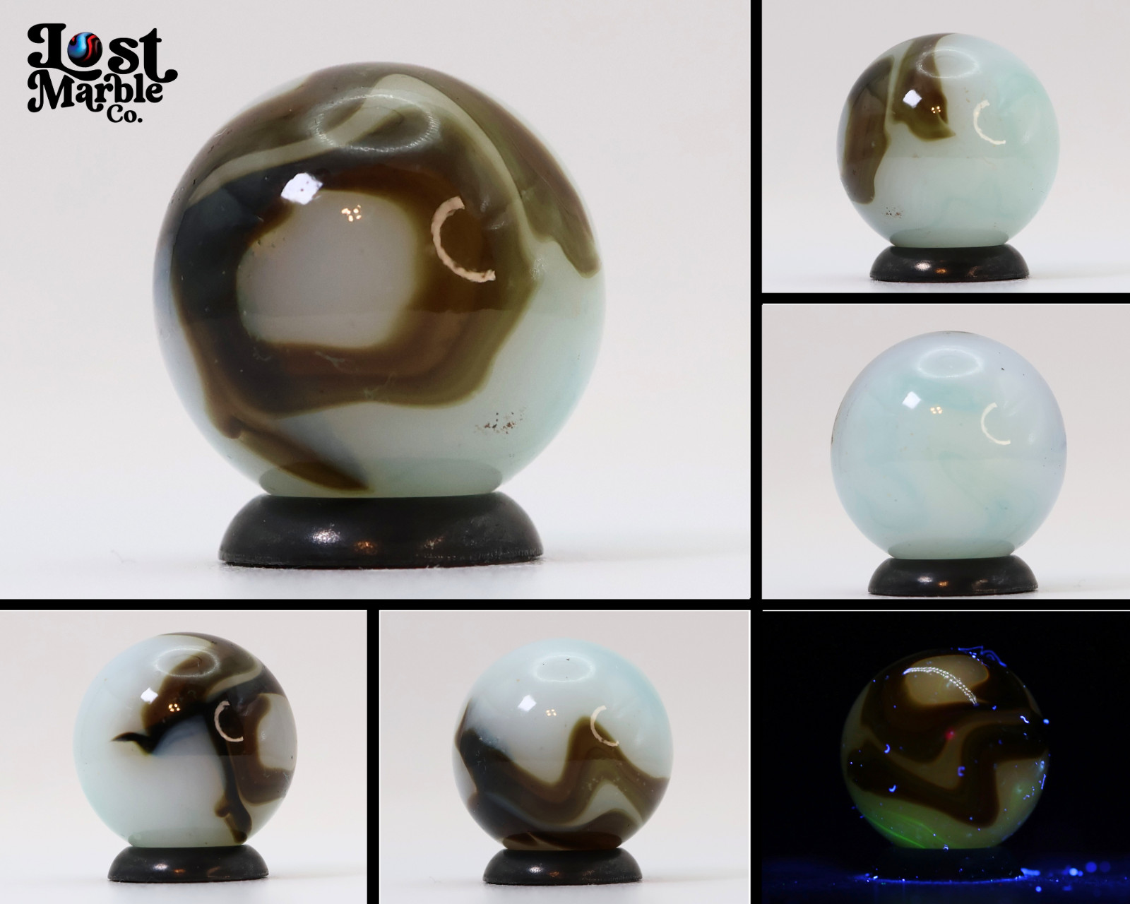 18mm Ravenswood? Swirl Marble White Base Brown Ribbons UV NM