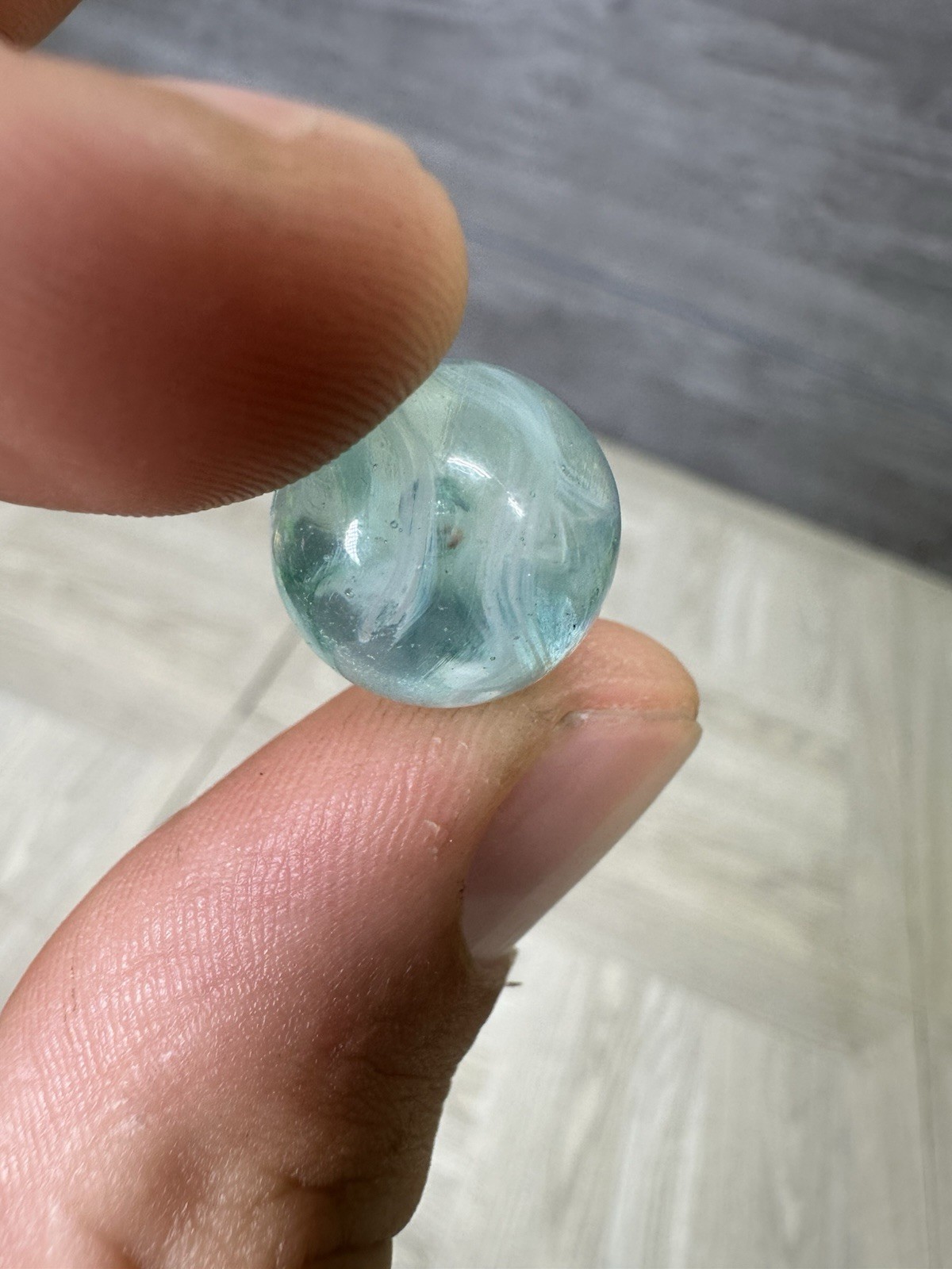 Vintage Center Bubble Swirl Marble Light Blue Bubble Glass Clear Base