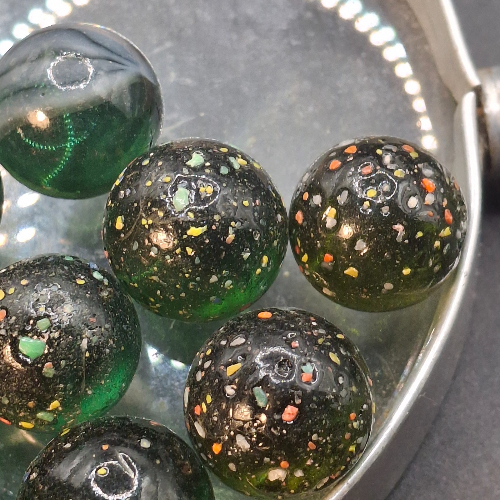 Vintage Vacor Destroyer Rocheux Confetti Glass Marble Lot of 14