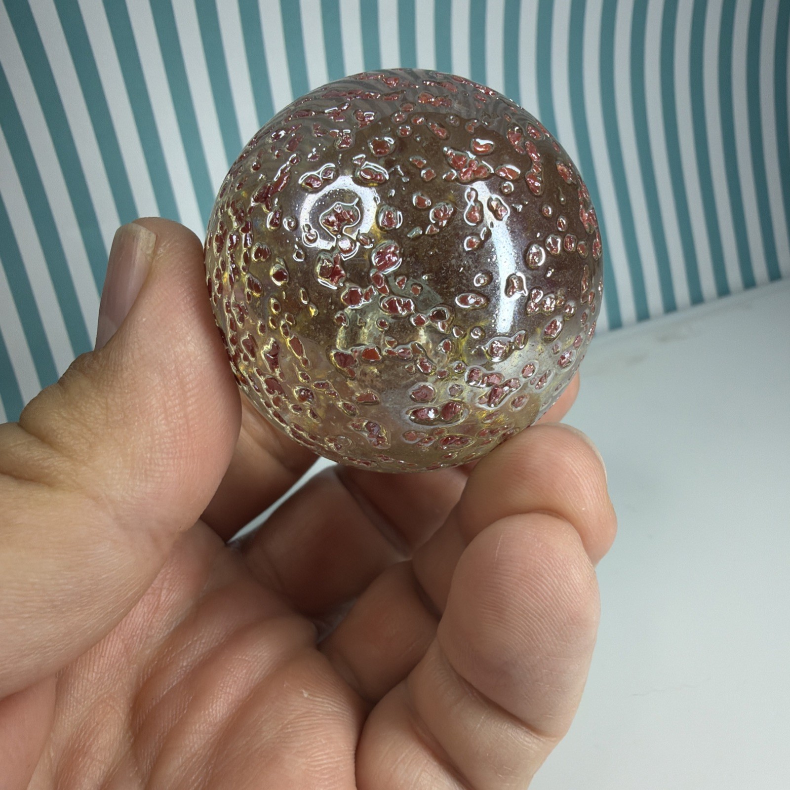 Vacor Red Princess Confetti Marble ~1.9″ Toe Breaker Huge Mint MIB Glass Marbles