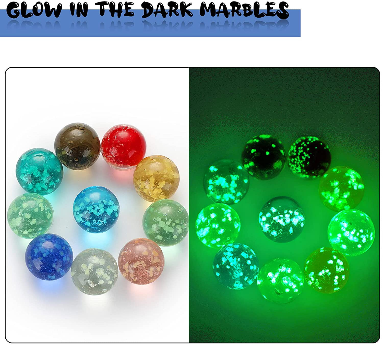 Gejoy 100 Pieces Colorful Glass Marbles Glow in the Dark Multi-Color Luminous Gl