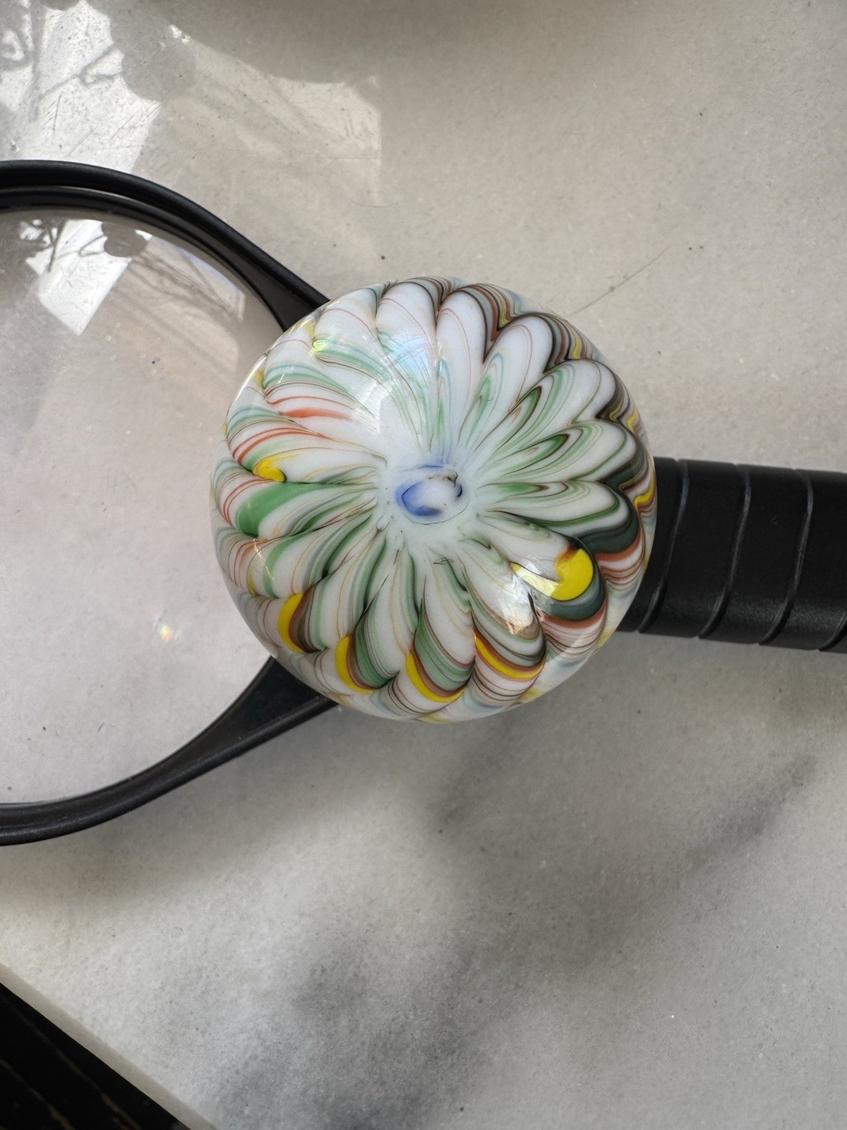 Contemporary Handmade Art Glass Rare Marble 2.12” Swirl Design Glows BIN