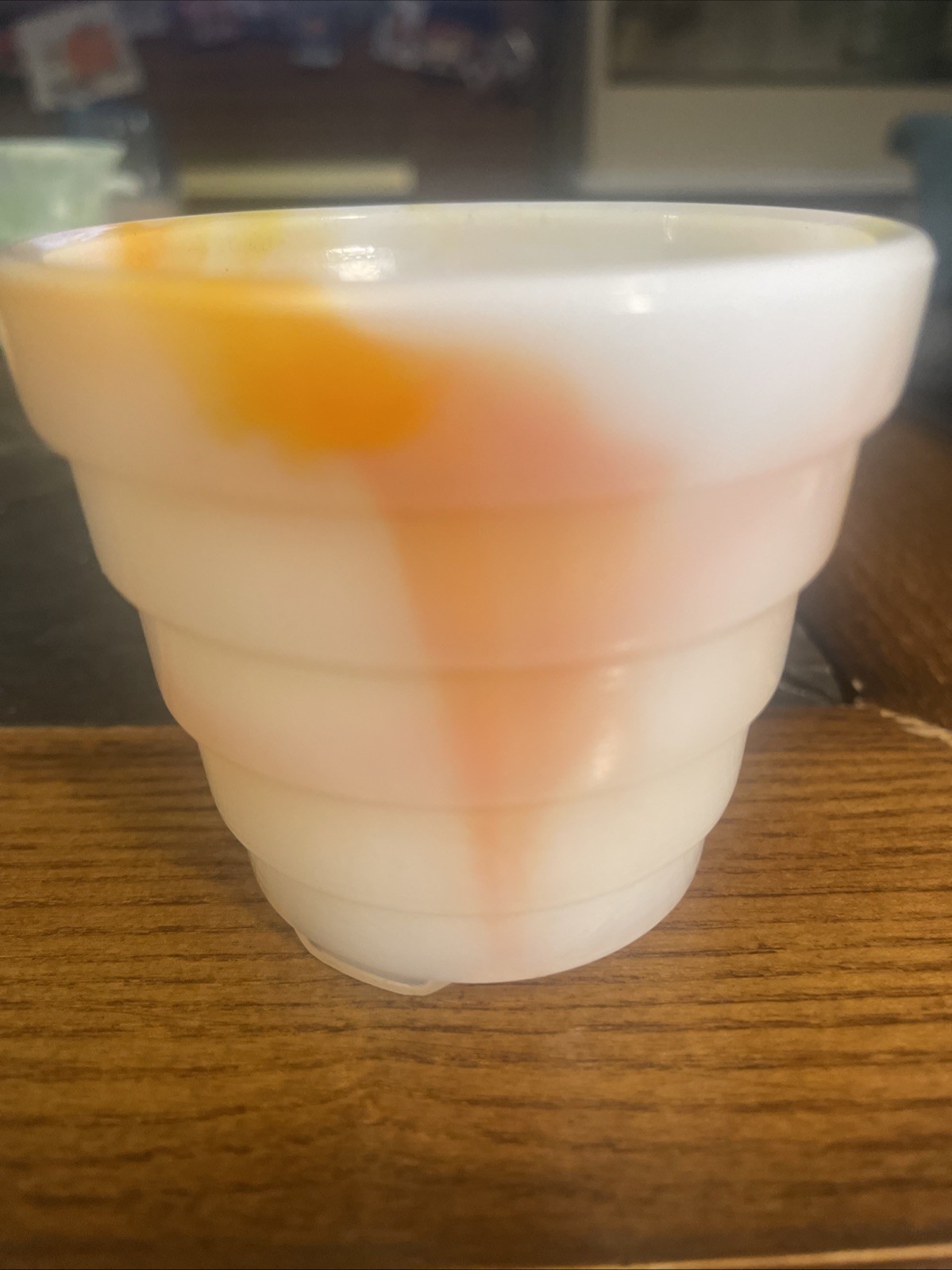Vintage 1940’s Akro Agate Stacked Flower Pot Vase Orange White Marbled Color
