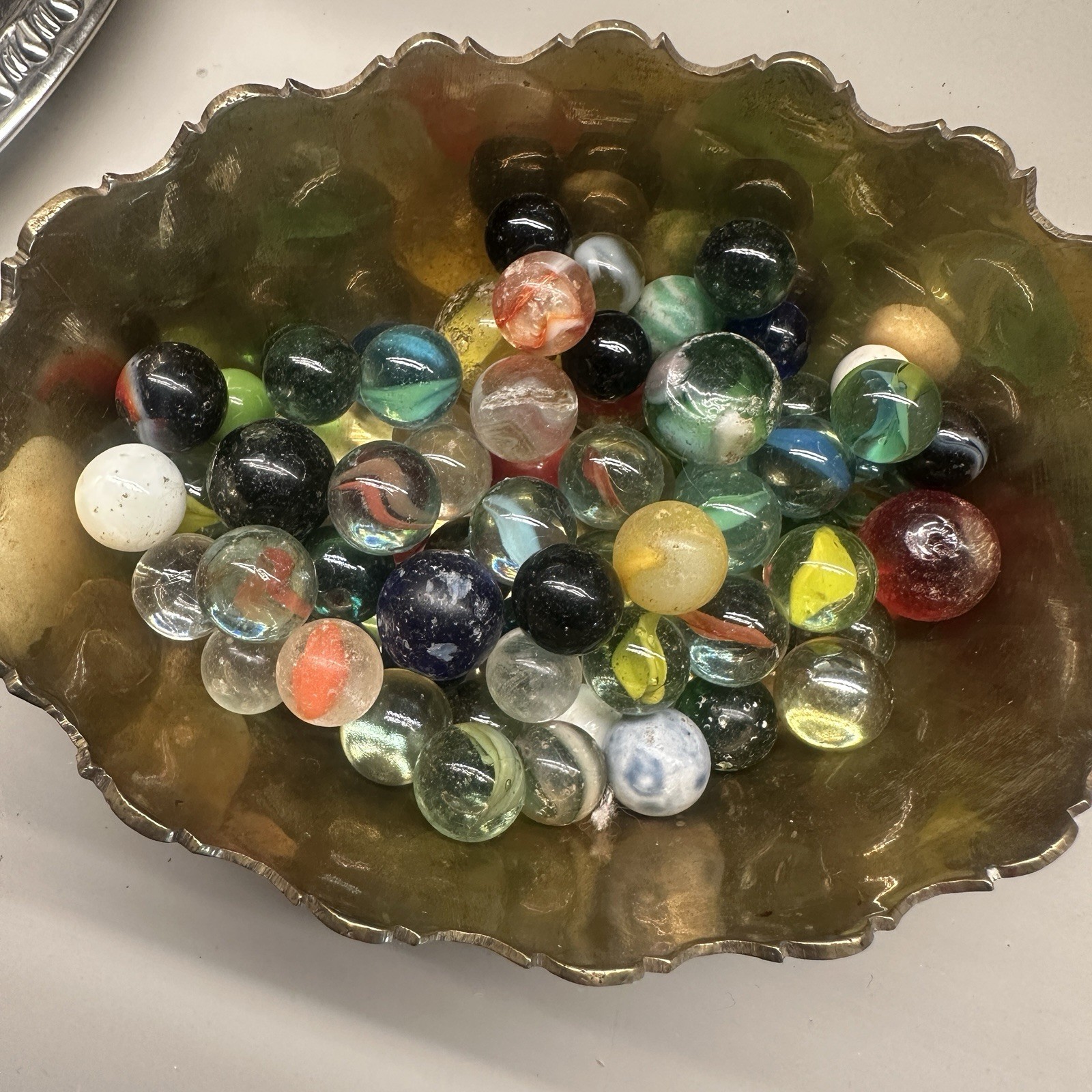 Vintage 70 Mixed Glass Marbles Lot – Handmade Clay, Cat’s Eye, Swirl 1930s – 70s