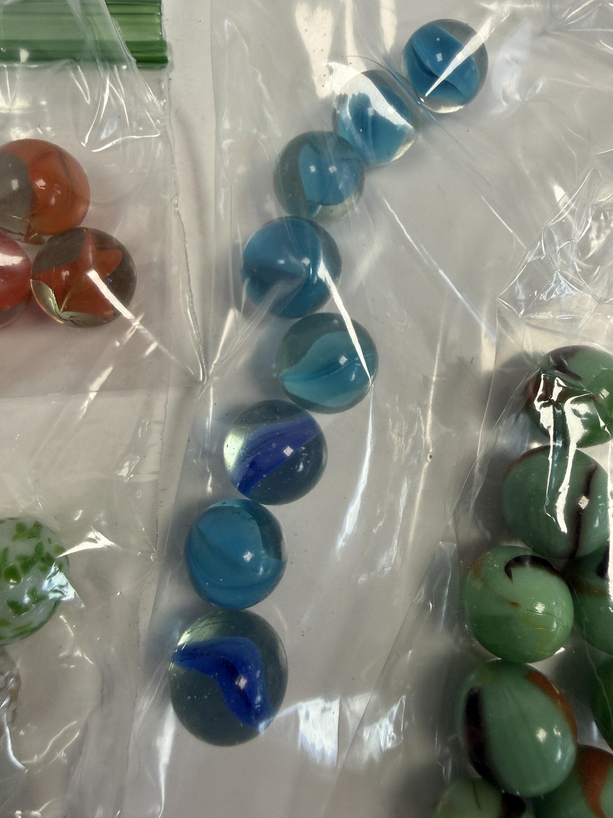 Vintage Mixed Glass Marbles Lot Cat Eye Swirl Confetti Multi Green Orange Blue