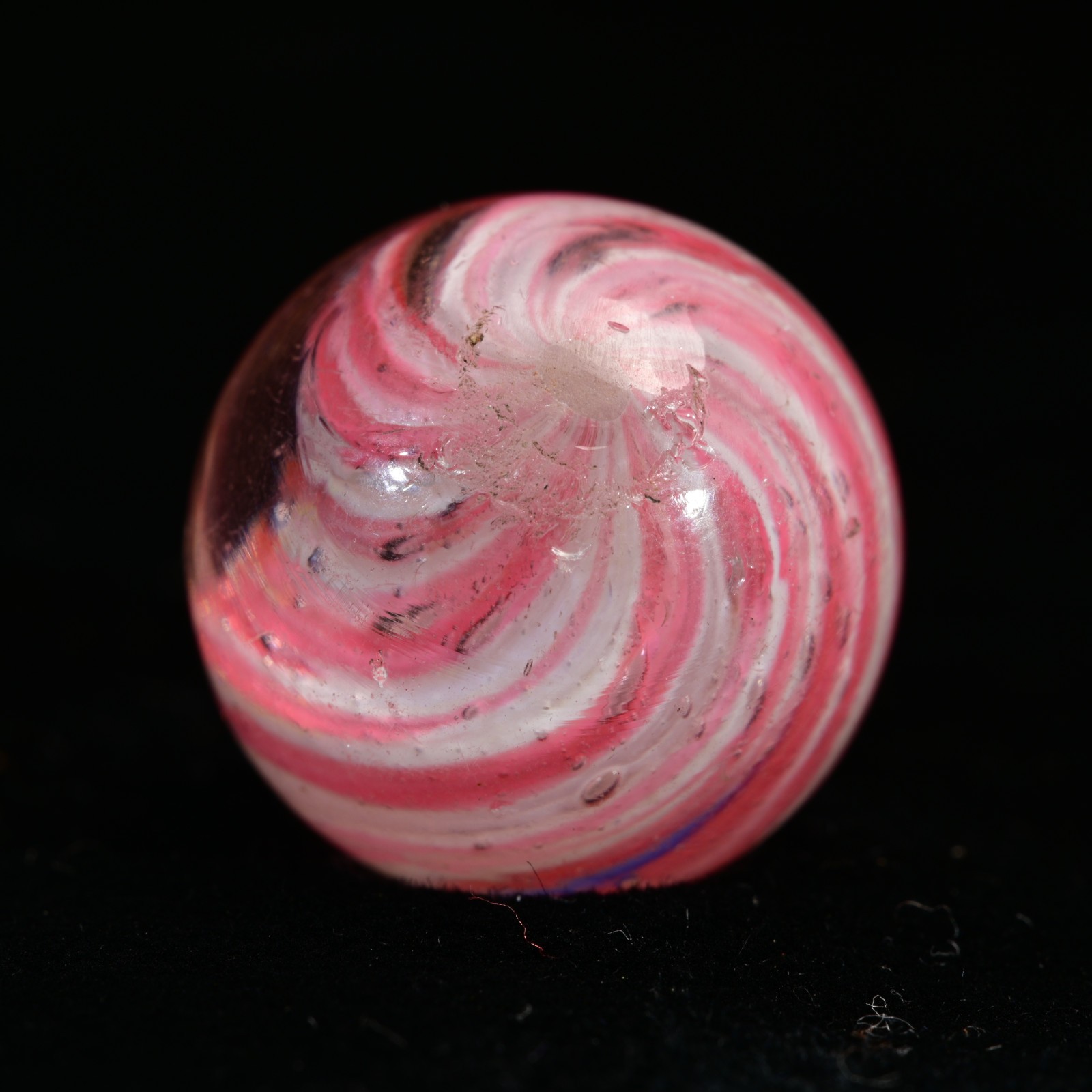 Onionskin Marble Early German Handmade Antique Shrunken Raspberry 17.2mm 21/32”