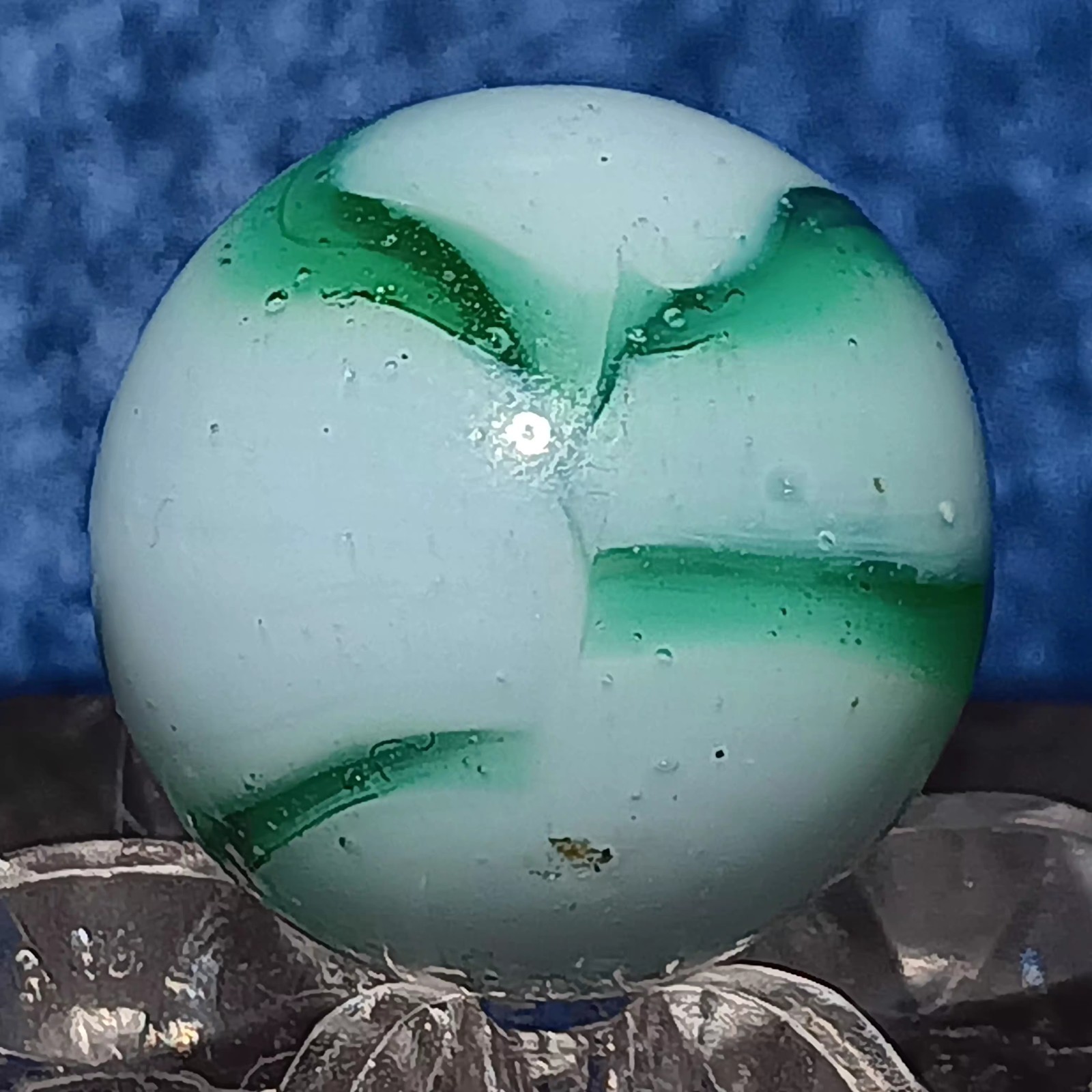 Vintage Kokomo Opalescent Glass Rainbo Marble. .59″ NM. HTF Example