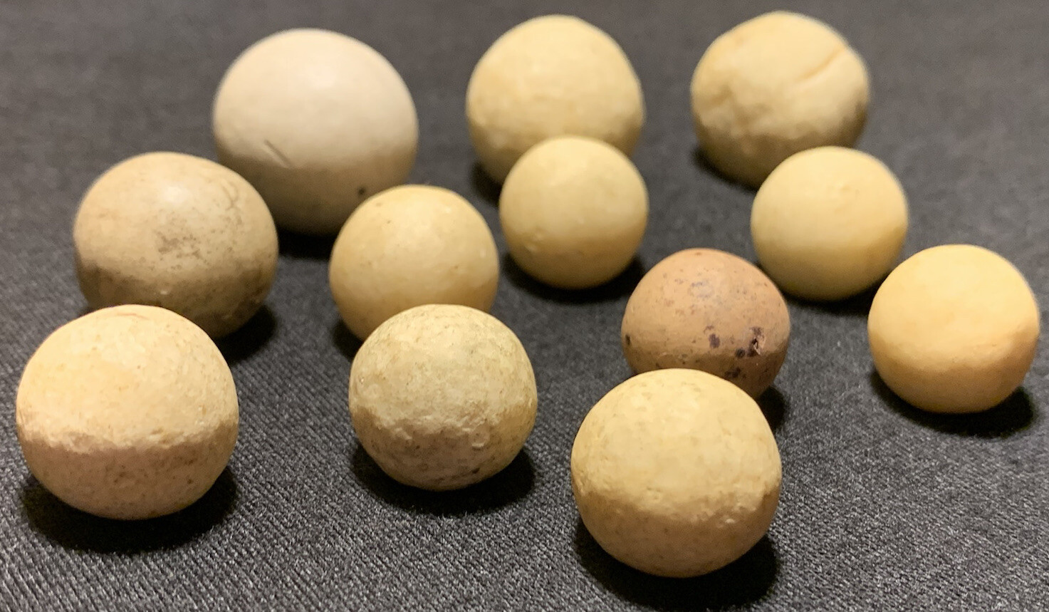 Vtg Antique Handmade Earthen Clay Stone Assorted Tan Light Brown 12pc Marble Lot