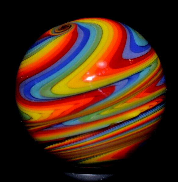 JAY SLACK GLASS MARBLE/1.417″-TRIPLE REVERSE RAINBOW-CRAZY TIGHT-LIME,TURQ,GRN
