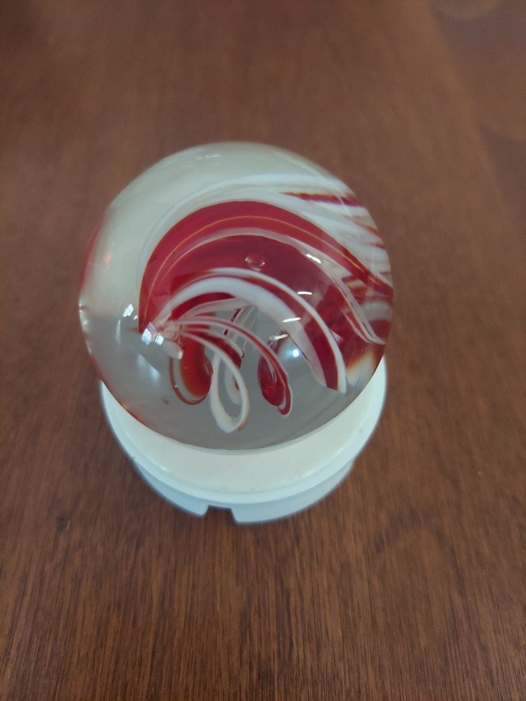 Handcrafted /blown( Studio) 1 3/4 Large Marble .red White Spiral Art Glass.