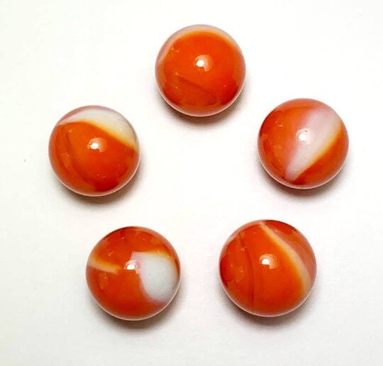 Bulk Pk 100 T Rex 14mm Glass Mega Marbles Player Orange with White Swirls