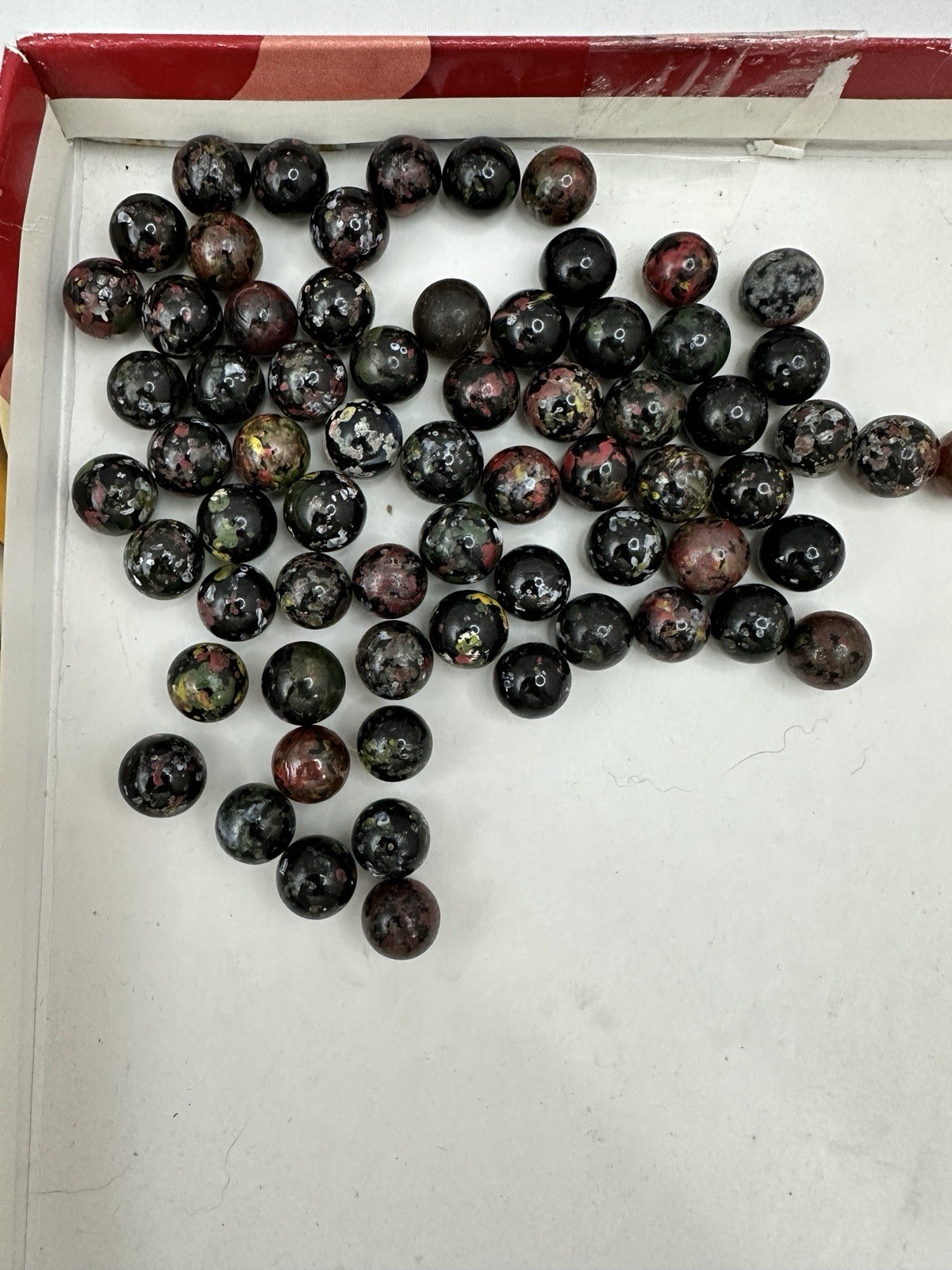 Vintage Confetti Splatter Glass Marbles Lot Of ~68 Black Base Toy Marbles