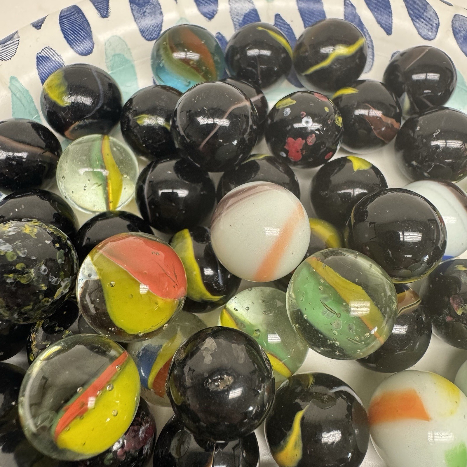Vtg Lot Of 80 Marbles Various Colors & Types & Age
