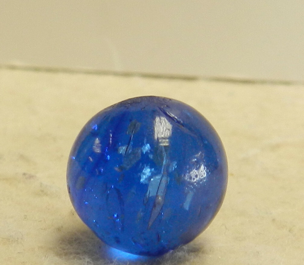 #13107m Vintage German Handmade Blue Glass Mica Marble .58 Inches