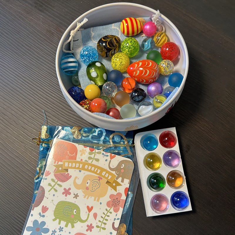 Vintage Glass Marbles Collection Gift Box Decorative Glass Balls Beads Present