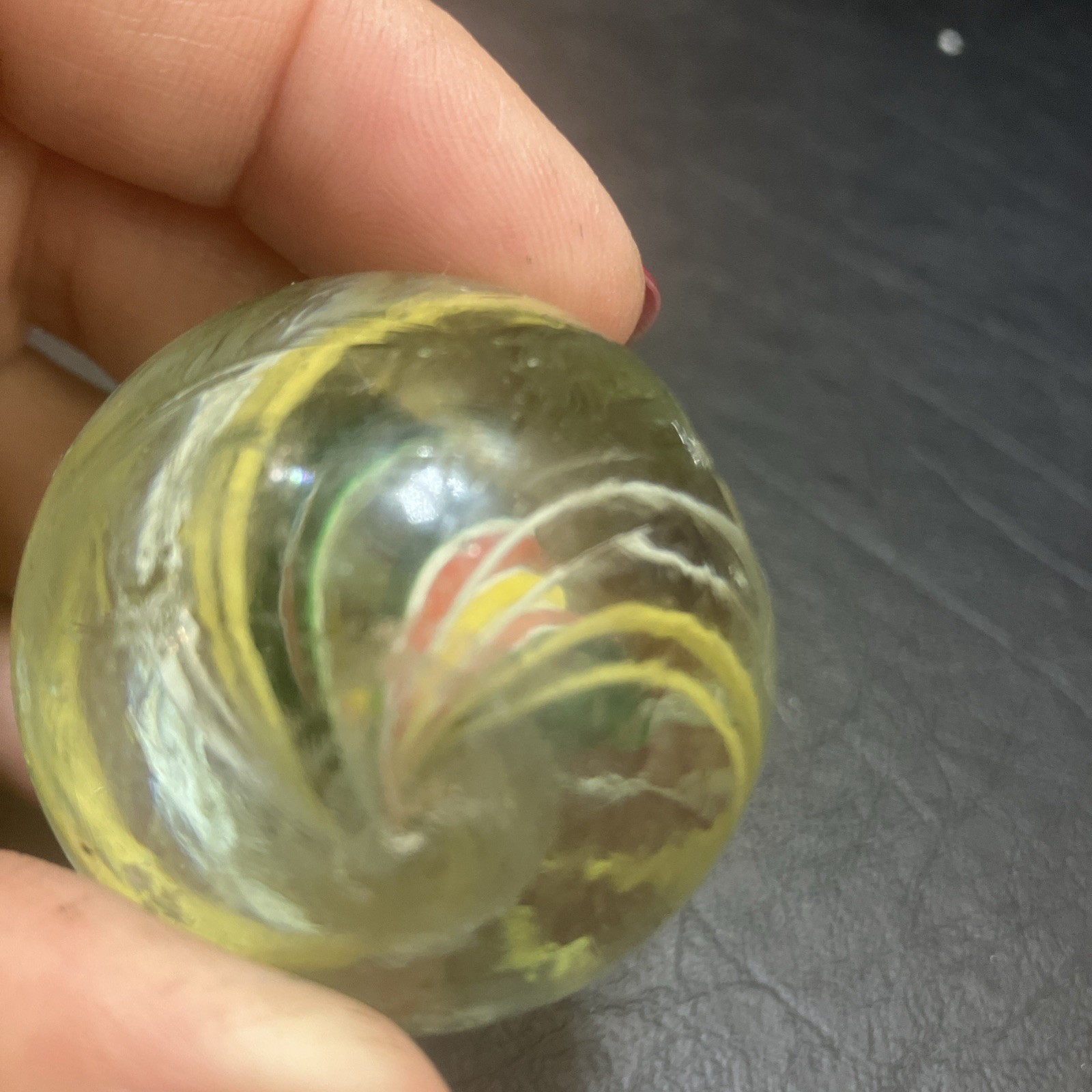 German Handmade Ribbon-Core Swirl Marble ~23mm Multicolor w/ White Cage (1As)