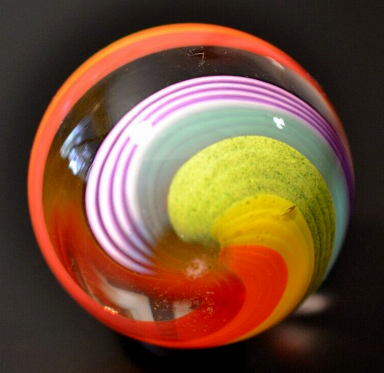 JOHN GIBBONS GLASS MARBLE/1.828″-SIMPLY A RAINBOW SET-BRICK,ORANGE,GREEN LUTZ,YL