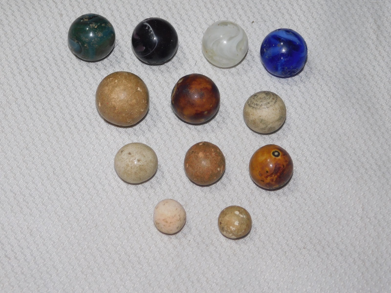 Antique Handmade Hand Painted Clay Marbles Used Lot Of 12