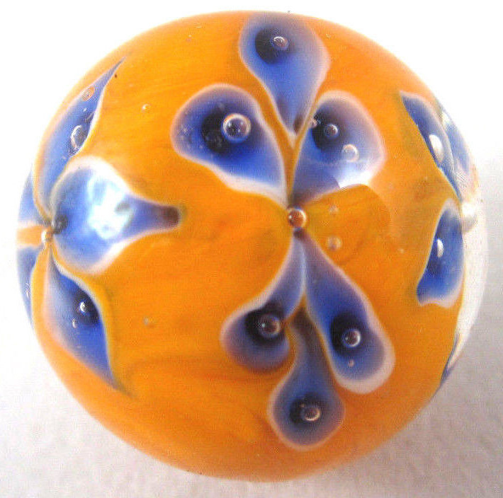 22mm MORNING GLORY flower Handmade art glass orange Marble ball 7/8″ SHOOTER