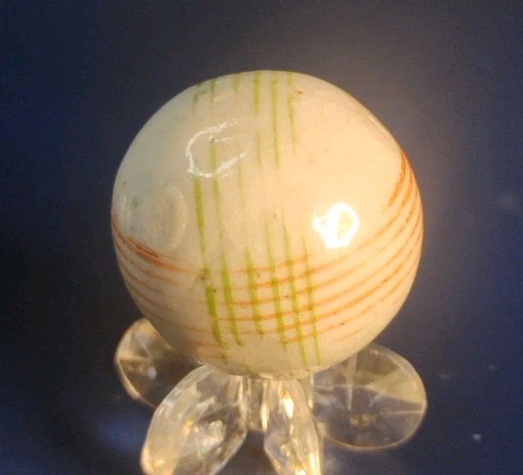.90″ ANTIQUE MARBLES CROCKERY INTERSECTING LINES “BRIGHT COLORS”