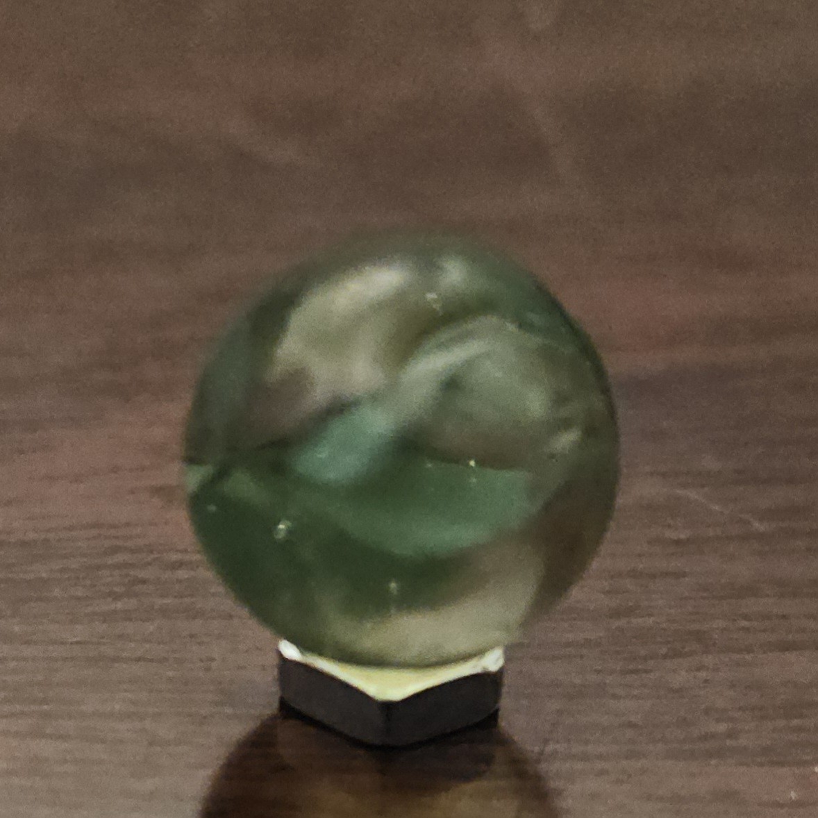 Vintage Vacor Green Spaghetti Ribbon .593″ Glass Marble w Huge Cold Roll Gash