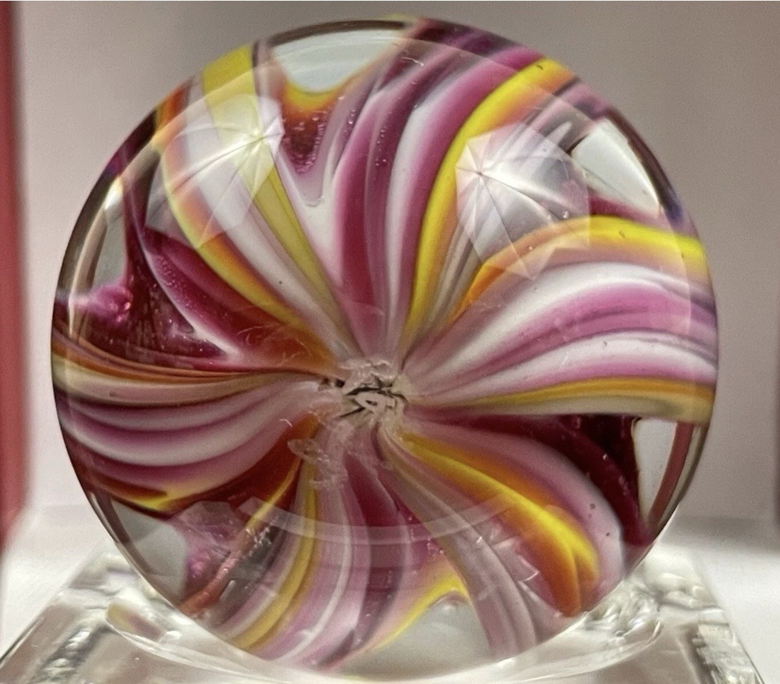 Rick Davis Handmade Glass Art Marble 1.46″ Signed Flames