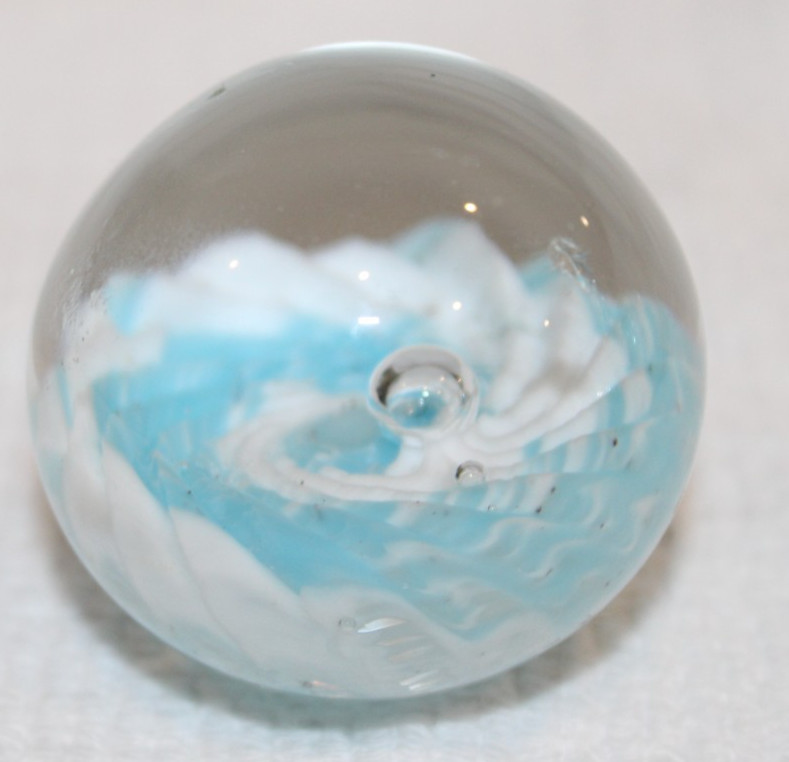 Two Large 2″ (50 mm) Marbles — (Swirling Blue & White Marbles)