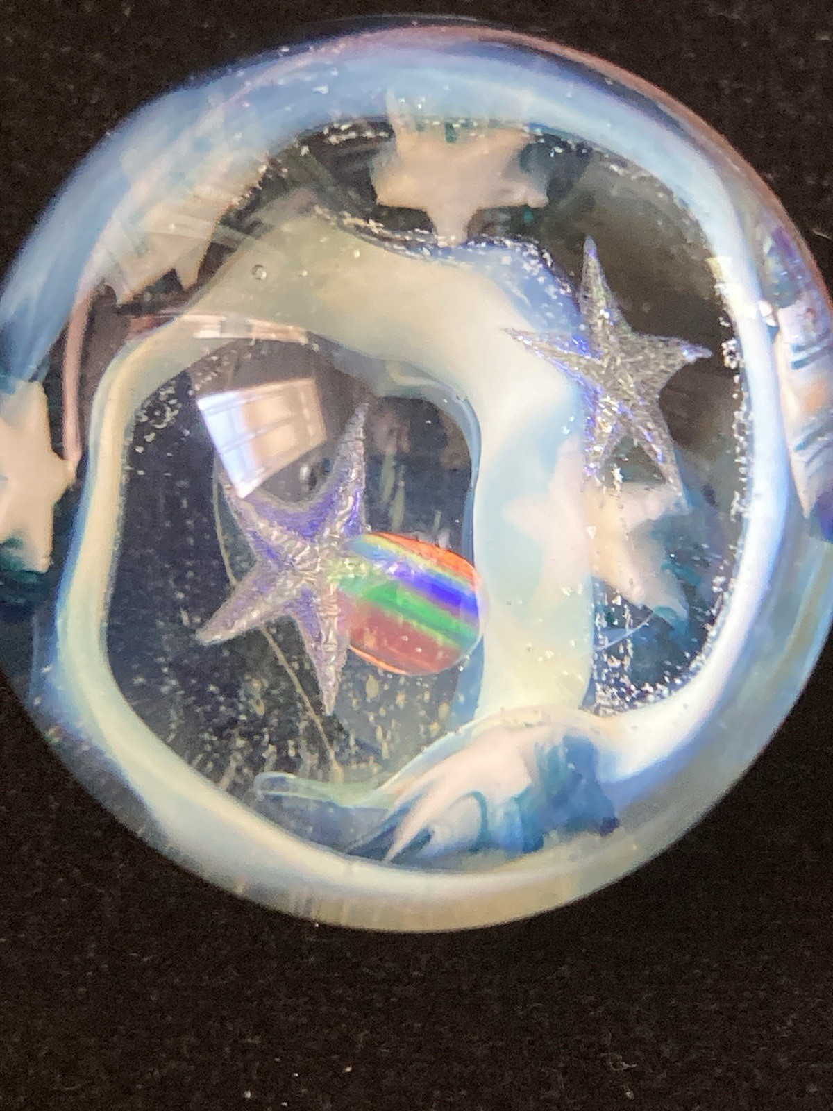 42mm Glass Boro Marble Deep Space Opal 24k Gold Fume swirl Sculpture Stars