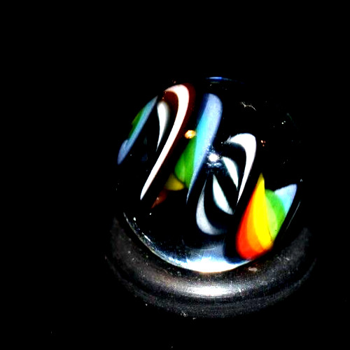 BRYAN TRILLAS GLASS MARBLE/.560″-BLUE BLACKLIGHT RAINBOW ZEBRA PEEWEE-LIME,TURQ.
