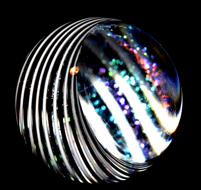 JAMES ALLOWAY GLASS MARBLE/1.354″-DICHROIC BLACK/WHITE VORTEX #3546/FAST SHIP