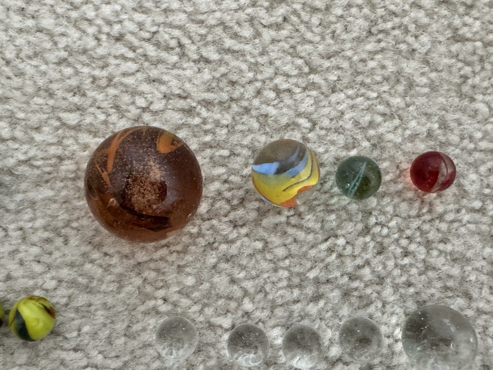 Vintage Marble Collection 40 Lot Glass Clay Swirls Clearies Shooters UV Cadmium
