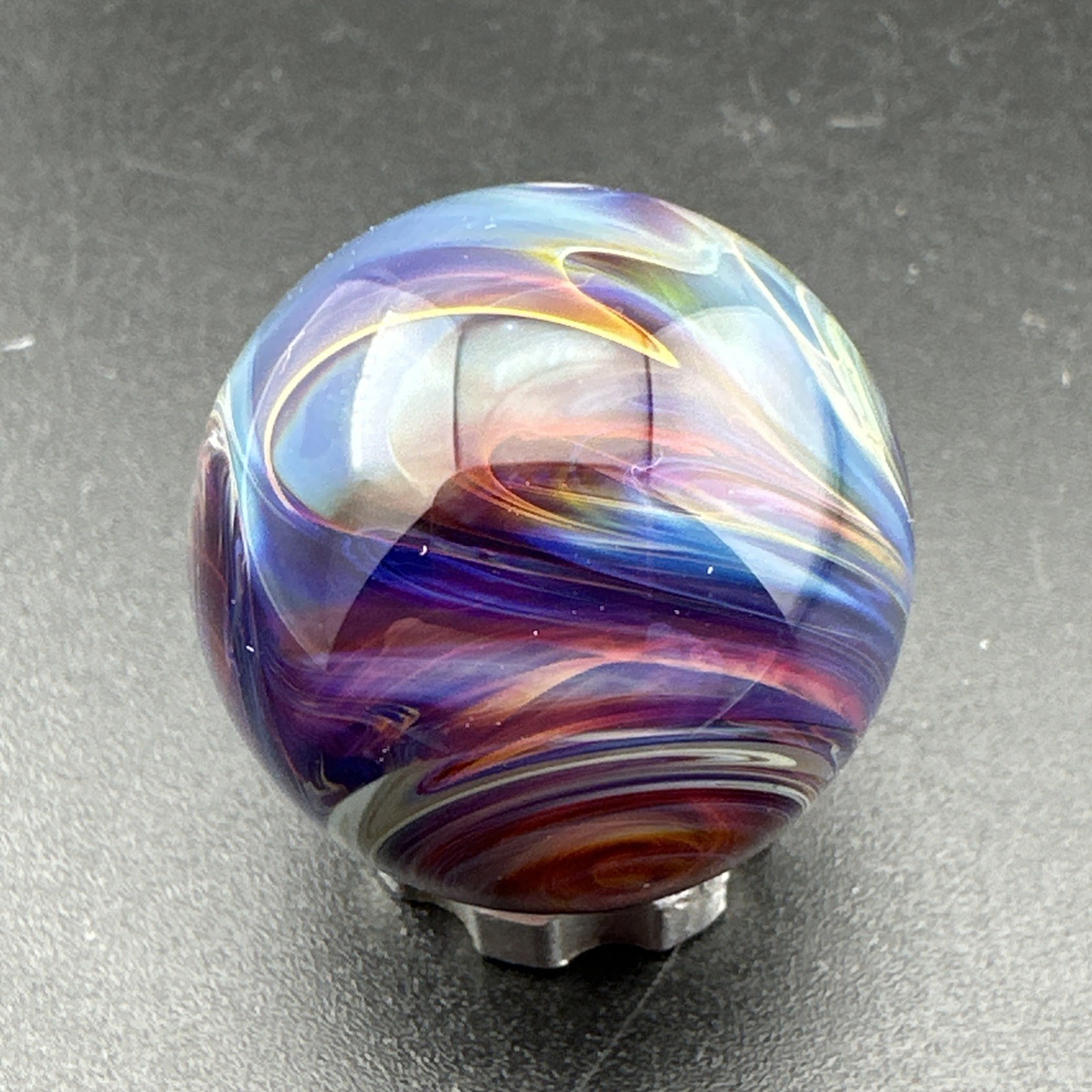 Contemporary Handmade Art Glass Marble .88″ Swirl MIB, Blue & Purple Shades Boro