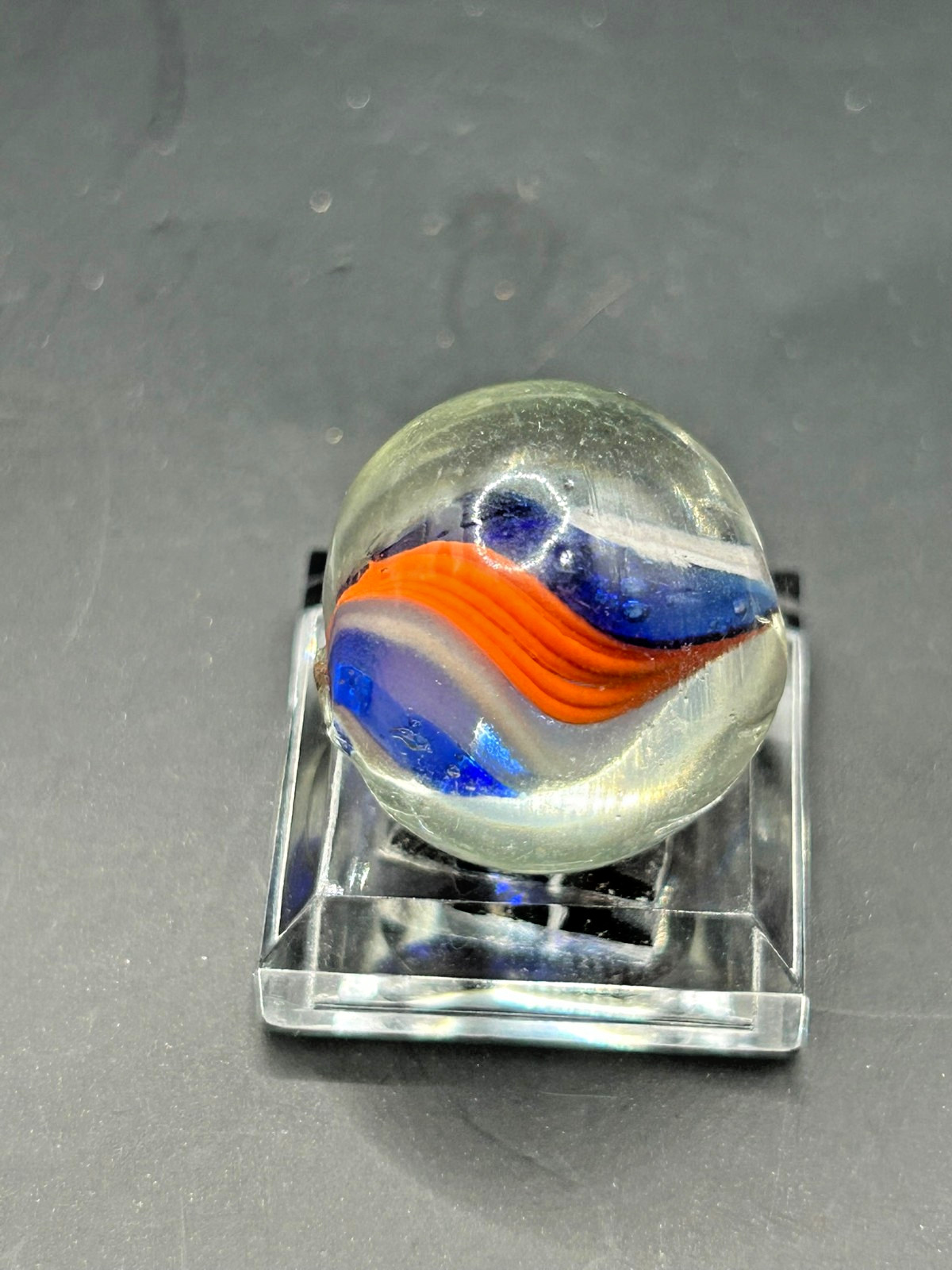 Antique German Naked Divided Core Marble Jelly Blue Orange White 3/4″ Mint E2.8