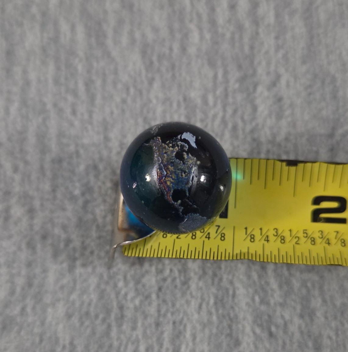 Earth Globe Blue Glass Marble with Art Continents Approximately 22mm 7/8″ Used