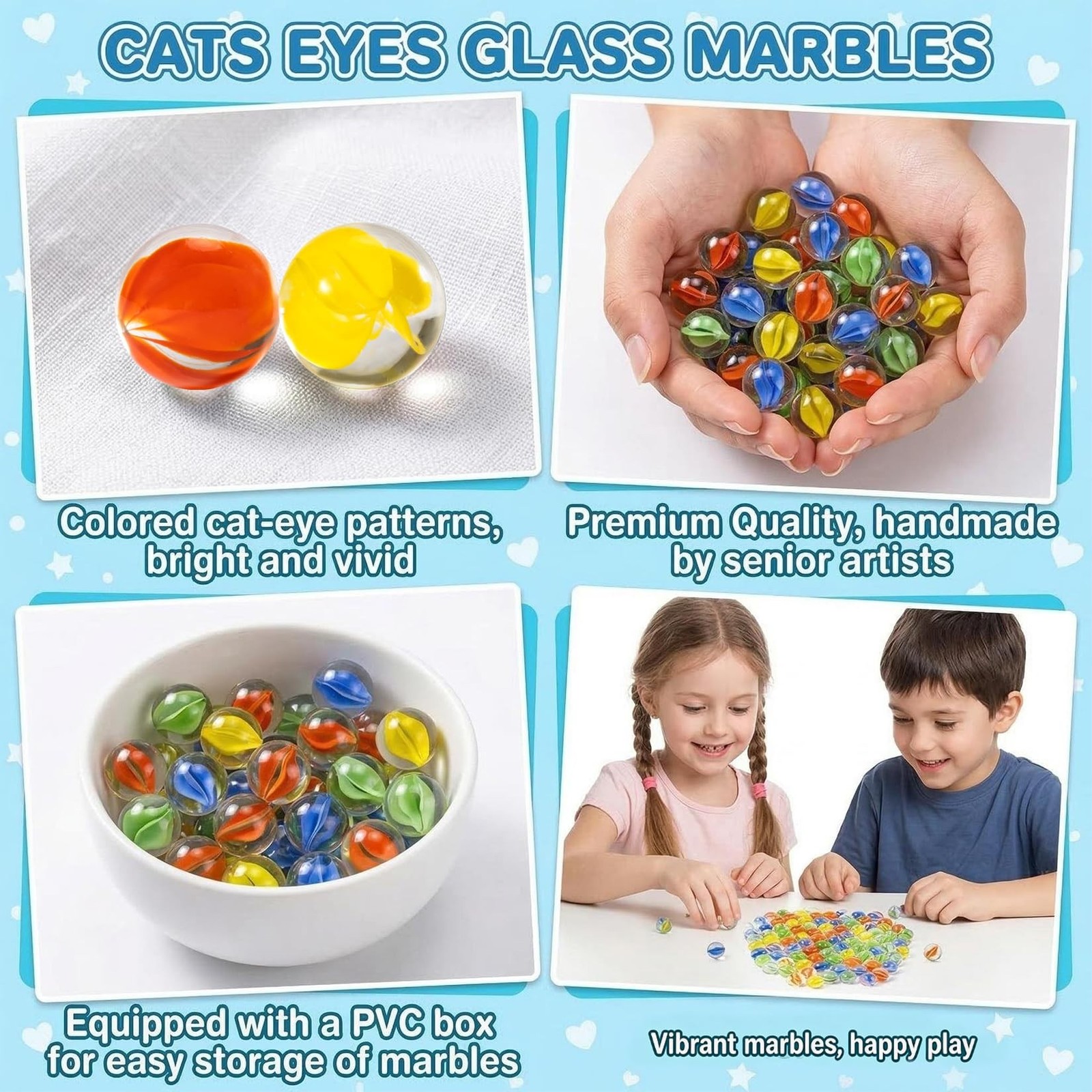 Bulk 100PCS Cat Eye Glass Marbles Mixed Colors Thick Medium Size Toy Balls Fun