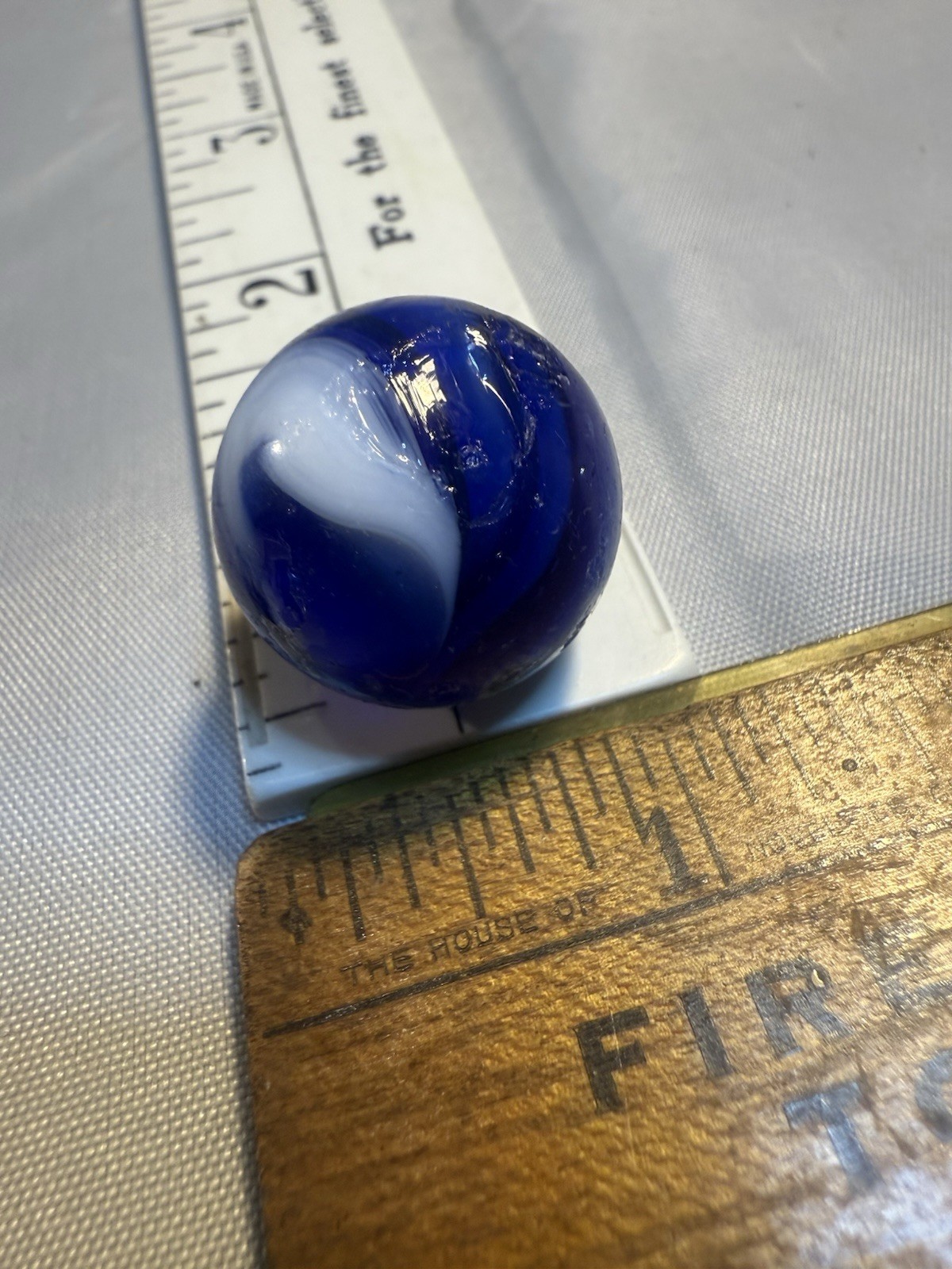 Akro Agate Corkscrew SPIRAL Shooter Marble Blue White Old Vintage Damaged