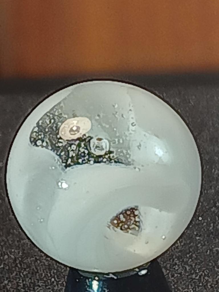 5/8″ Akro Agate Ice White Slag Snake Swirl on Clear NM Serious Marble B102