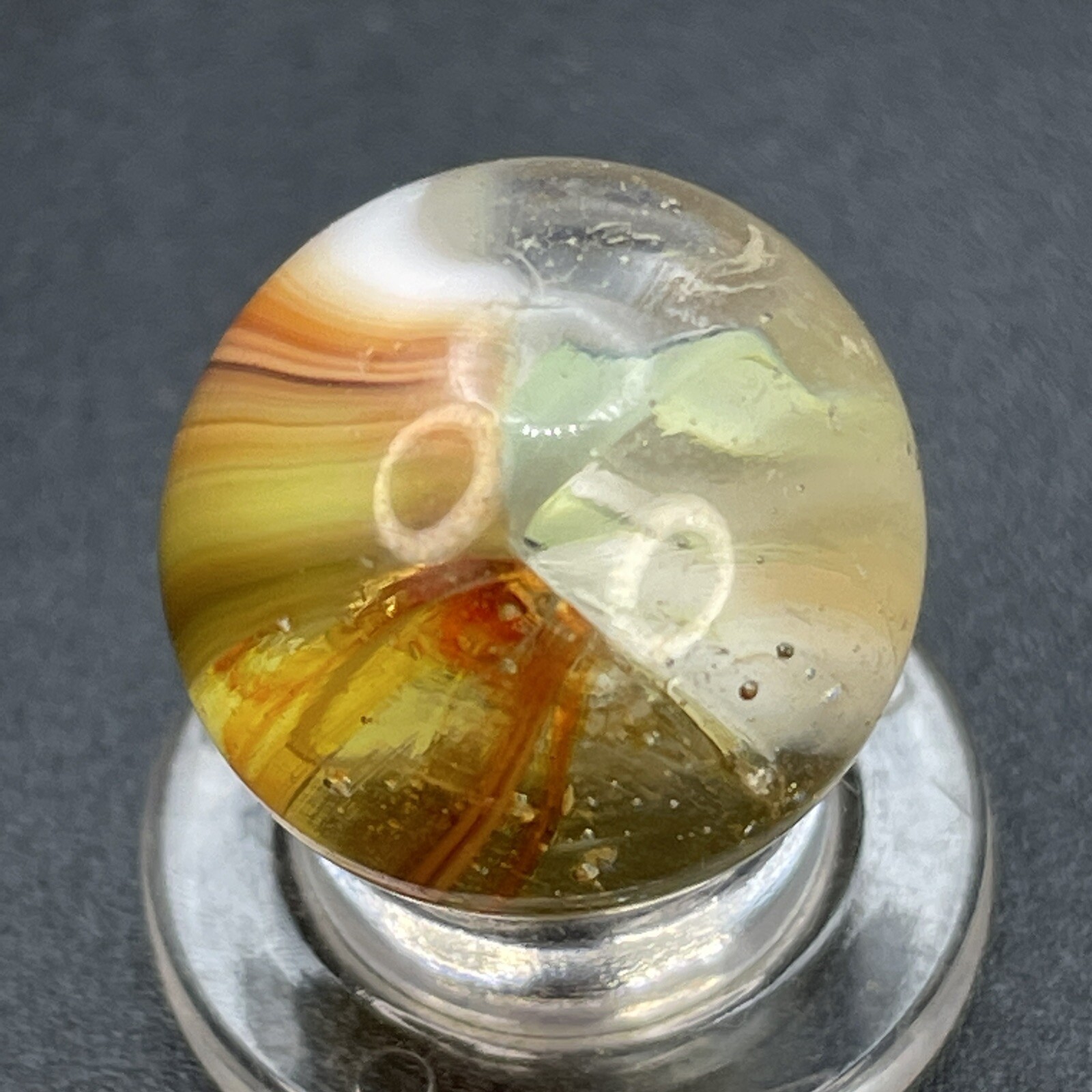 Master Marble Sunburst Clear Glass Core White Brown Orange Vintage Marbles 0.629