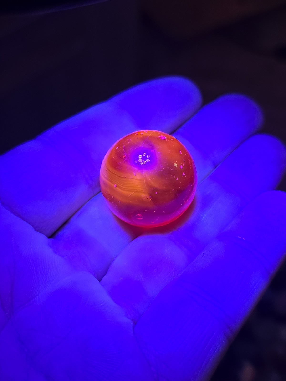 Antique Ruby Red Marble Clearie Swirl Glass Cadmium Glow Shooter .9″ Diameter